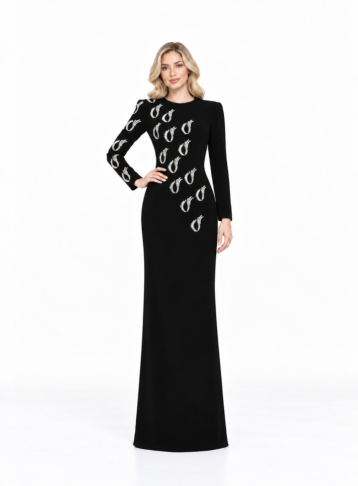 Embellished Paisley Long Sleeve Maxi Dress – Noirelle