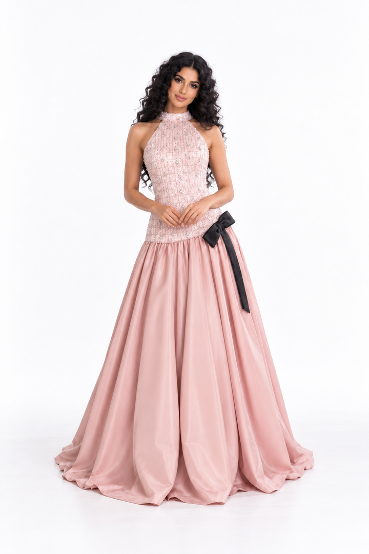 Textured Halter Bow Evening - Elaris