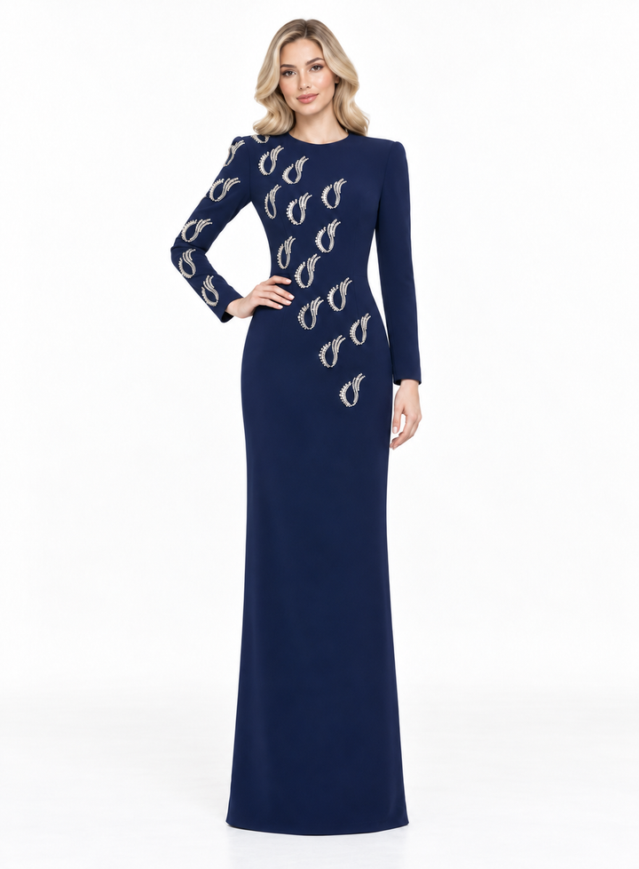 Embellished Paisley Long Sleeve Maxi Dress – Navira