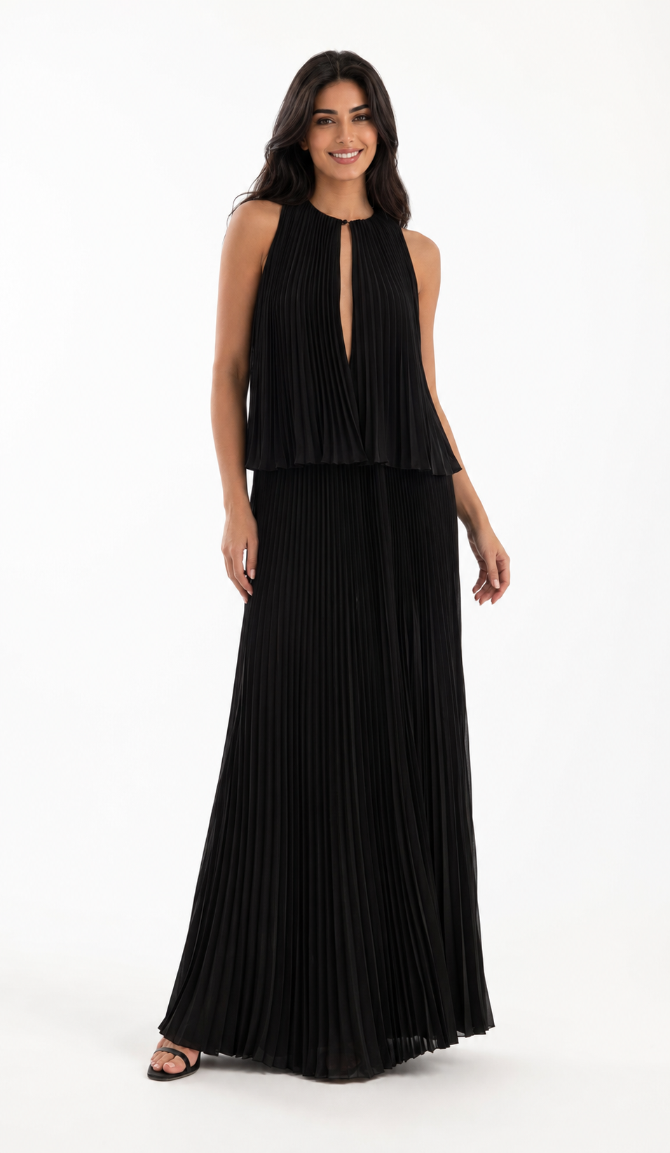 Pleated Keyhole Maxi Dress – NOIRESSA