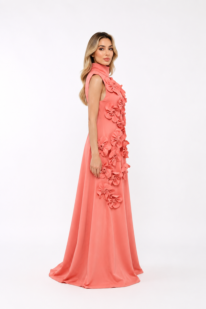 Floral Appliqué A-Line Gown – Rose
