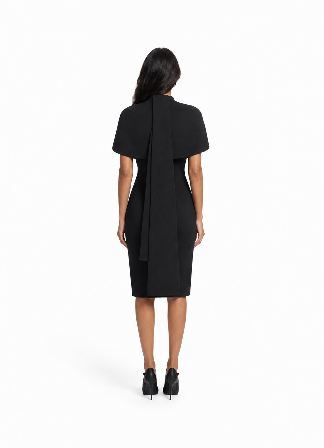 Black Cape-Shoulder Midi Dress – NOCTELLE