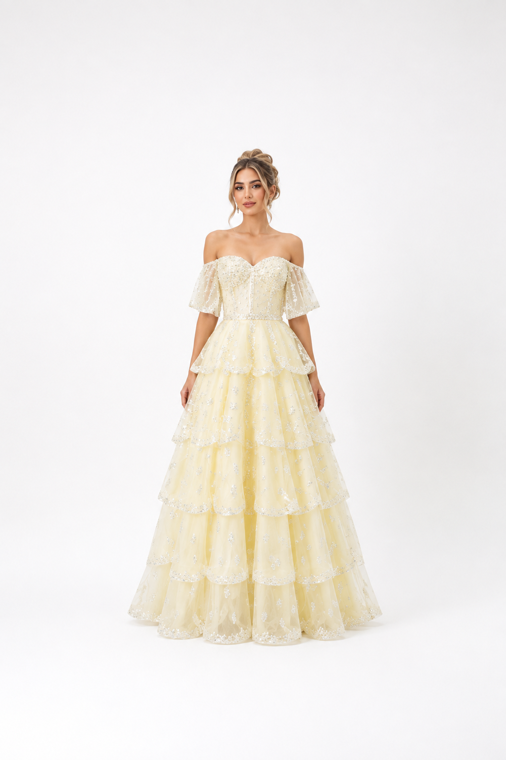 Crystal Tiered Strapless Gown – BLUSH