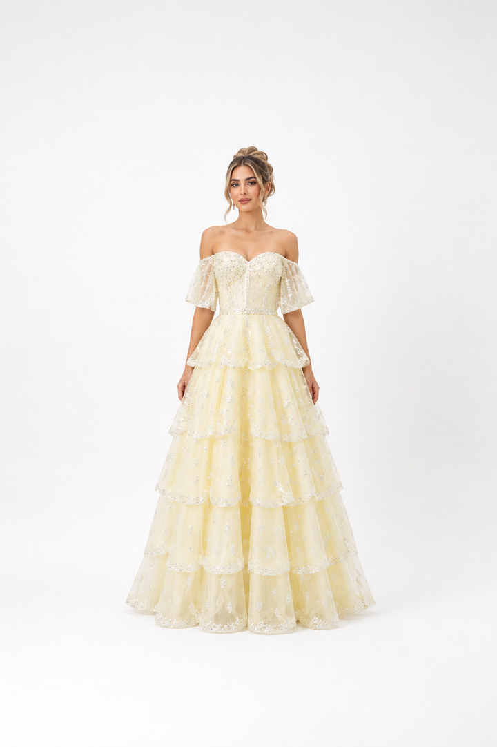 Crystal Tiered Strapless Gown – BLUSH