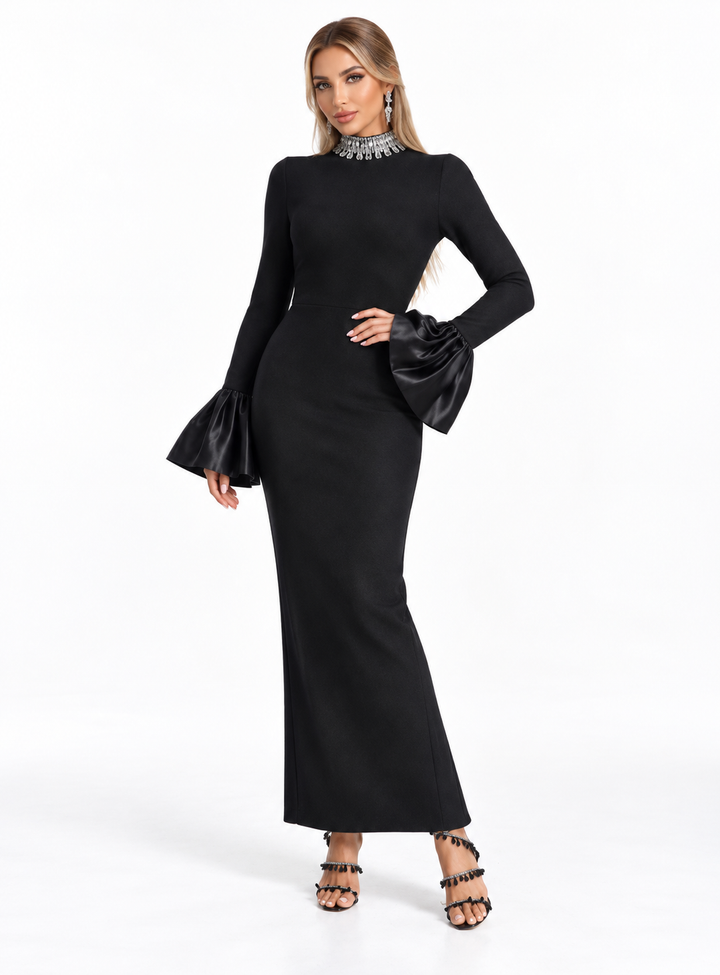 Crystal Collar Satin Cuff Evening - Obsidia