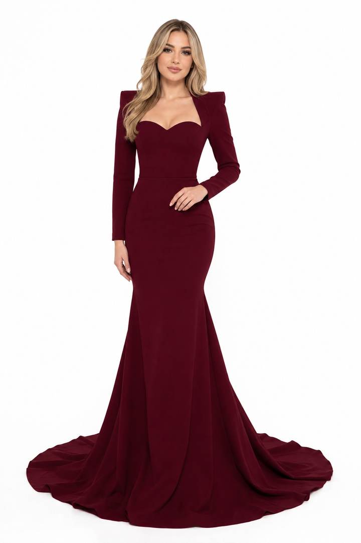 Structured Shoulder Mermaid Maxi Dress – BORDEAUX