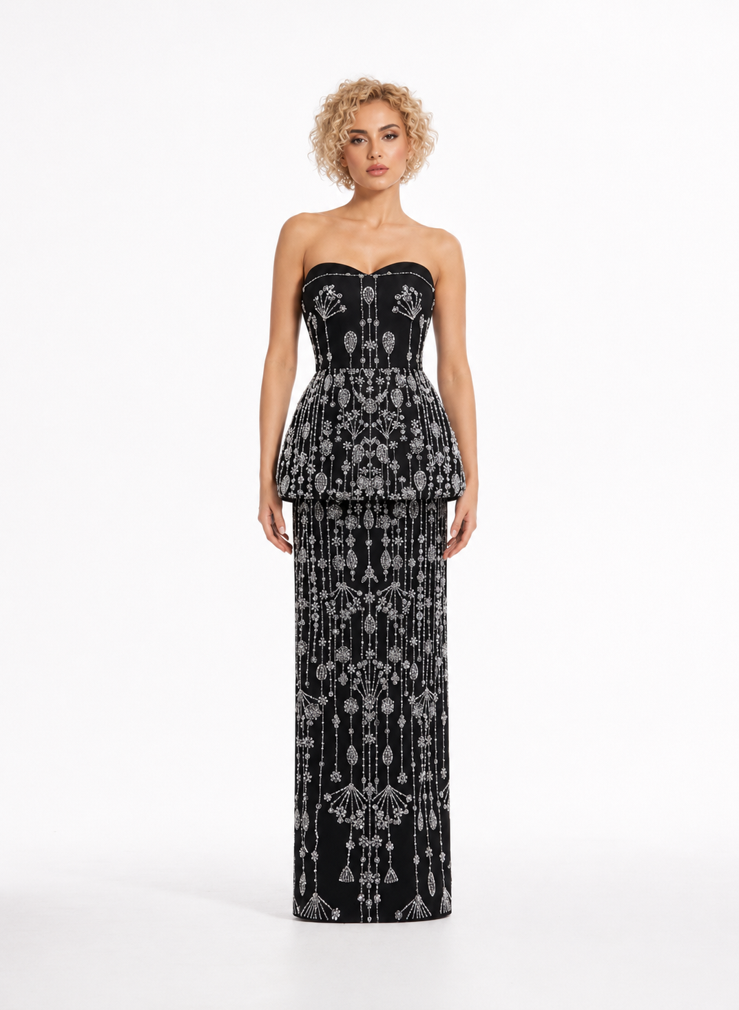 Crystal Embellished Peplum Gown – NOIRE