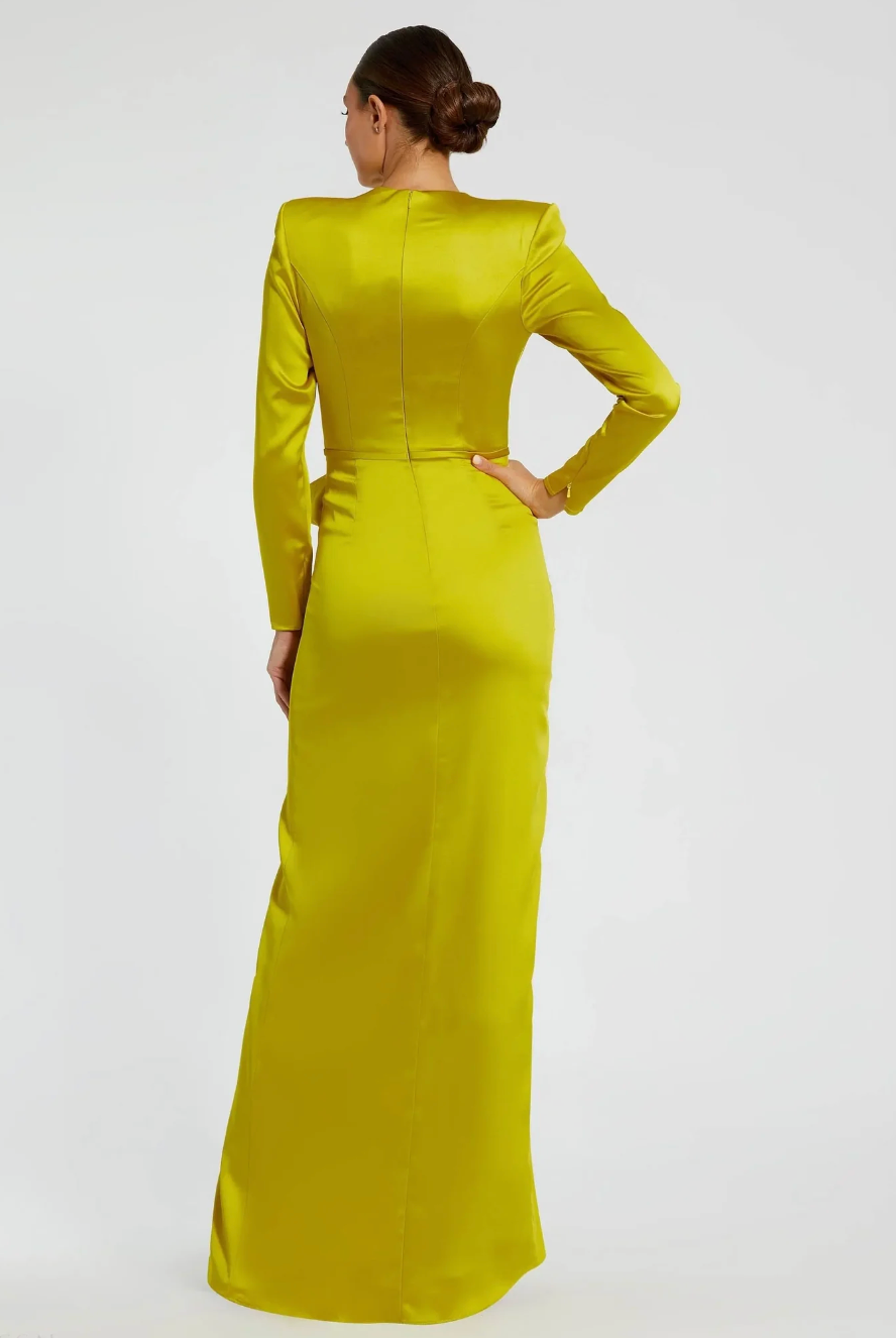Satin Draped Bow Gown - Lime