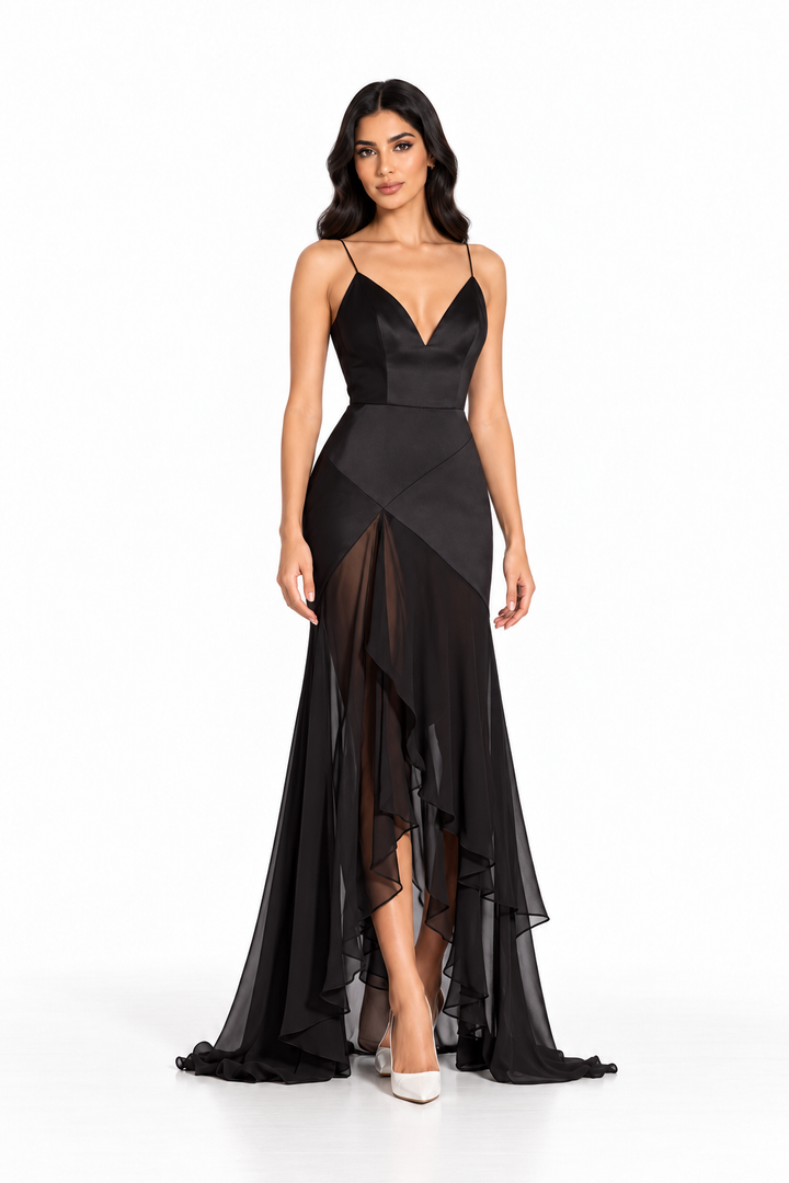Asymmetric Chiffon Overlay Maxi Dress – Vespera