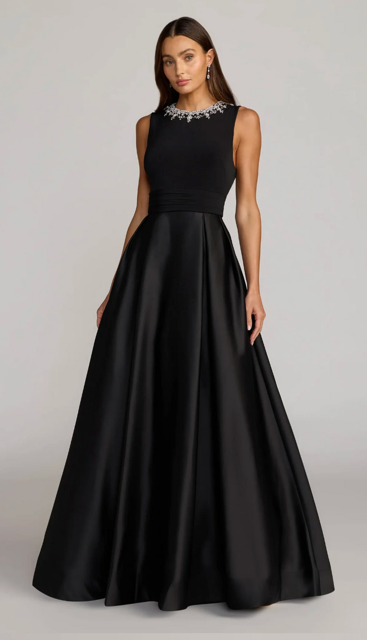 Embellished Neck Satin Ball Gown - Celestine