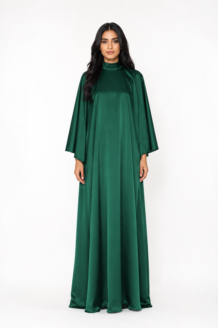 High Neck Cape Maxi Dress – EMERALDA