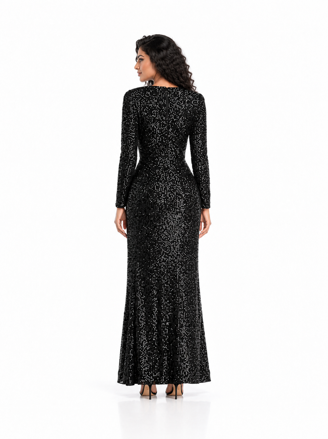 Sequin Wrap Front Slit Evening Gown - Obsidian
