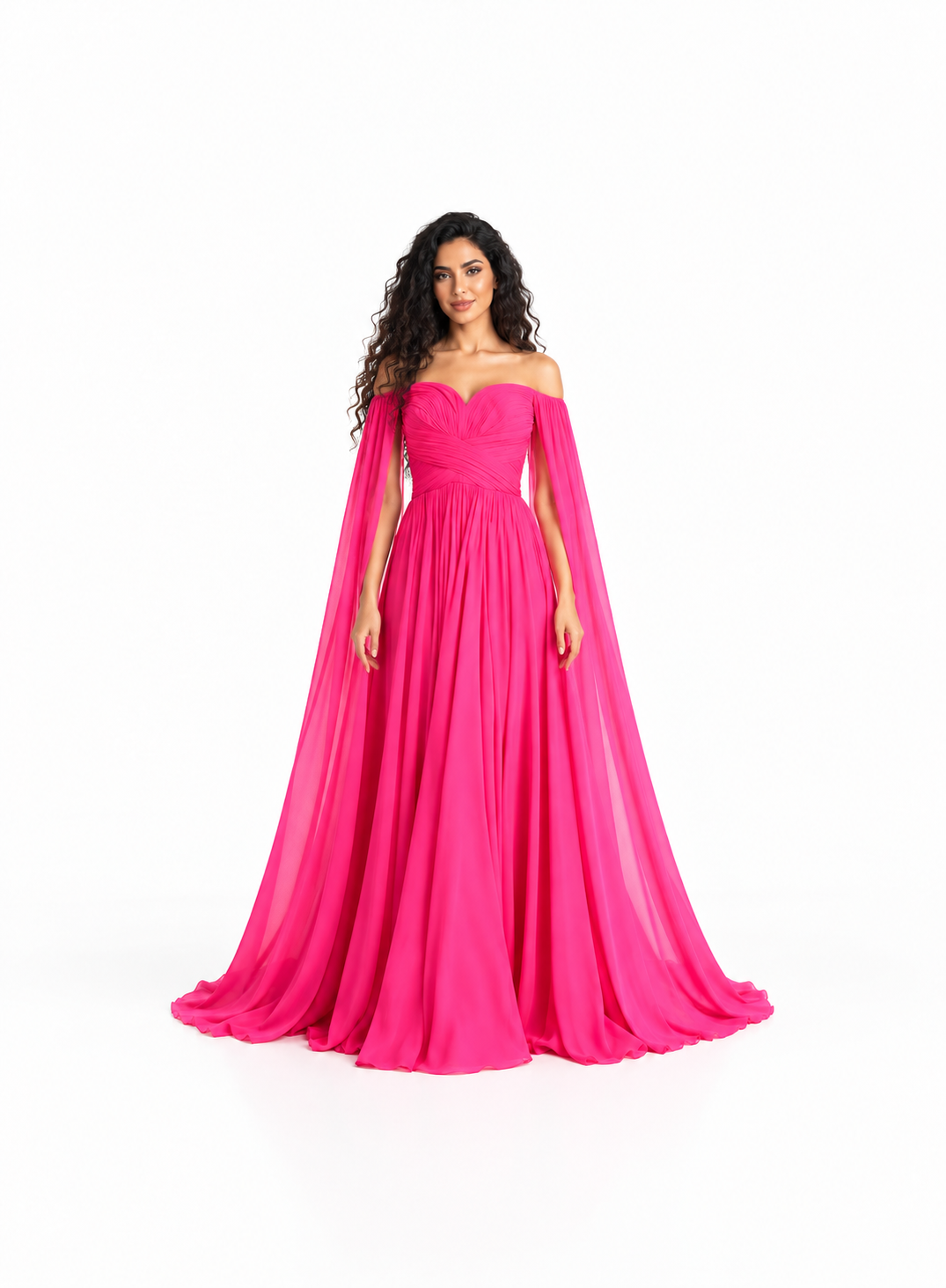 Ruched Sweetheart Cape Evening Gown - Aurelia