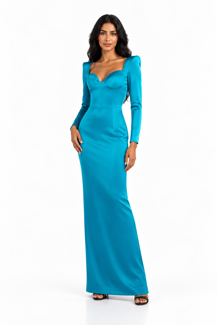 Turquoise Blue Structured Bustier Maxi Dress - Elara