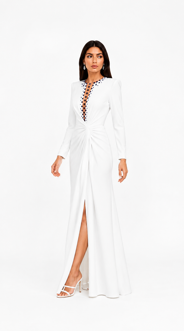 Ivory Embellished Twist Maxi Dress – CELESTIA