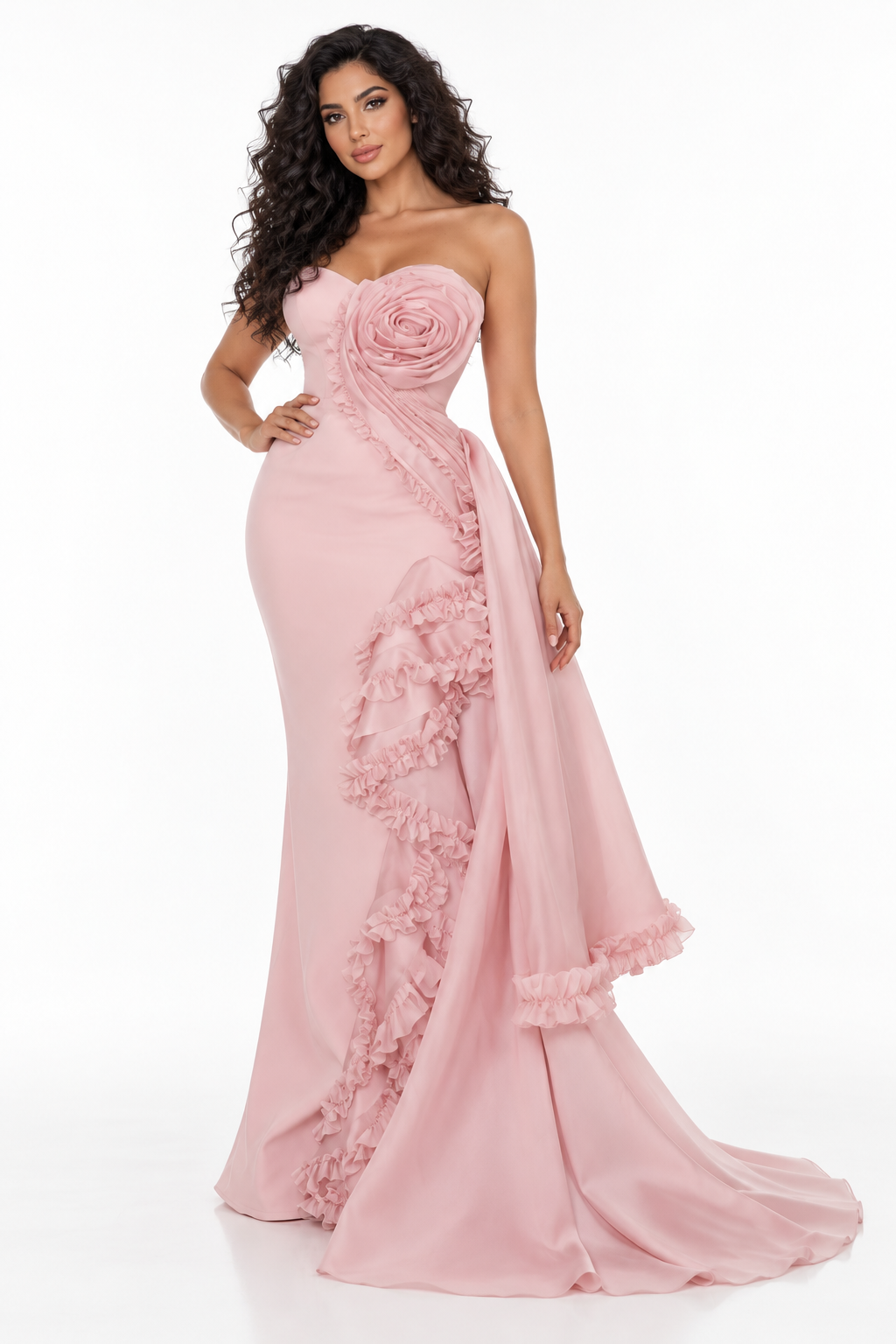 Rosette Strapless Draped Evening - Florencia