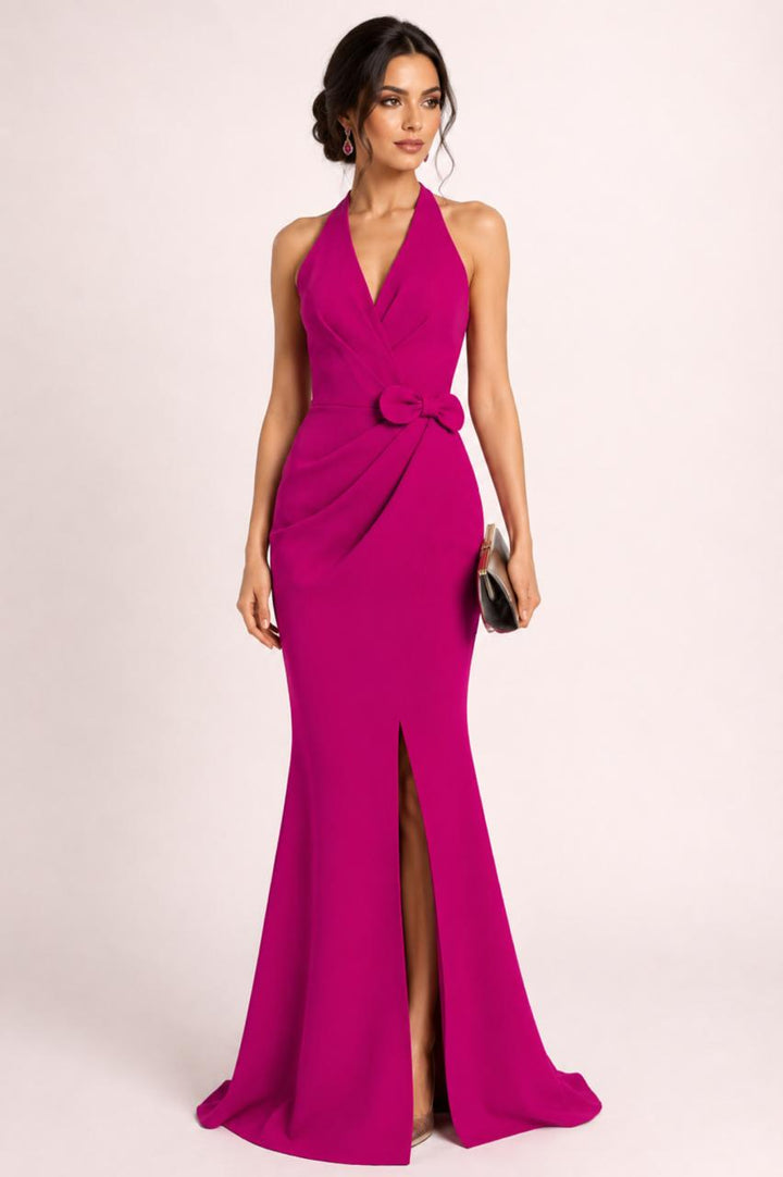 Fuchsia Halter Bow Mermaid Gown – MAGENTA