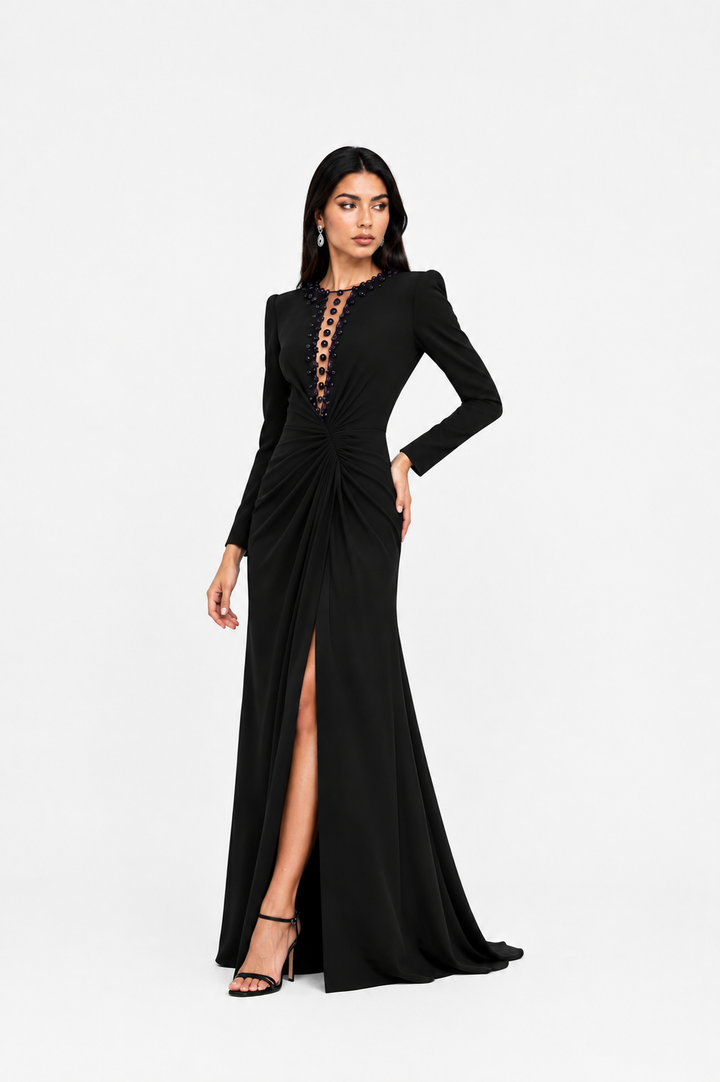 Black Embellished Twist Maxi Dress – NOCTELLE