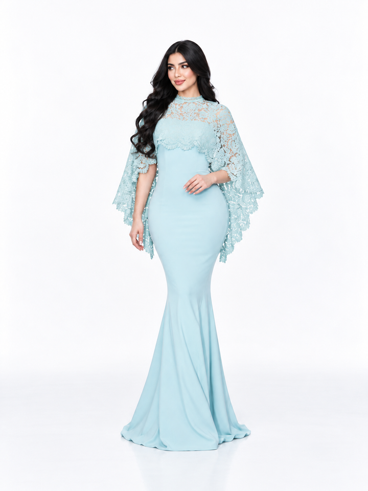 Lace Cape Mermaid Dress - Frost