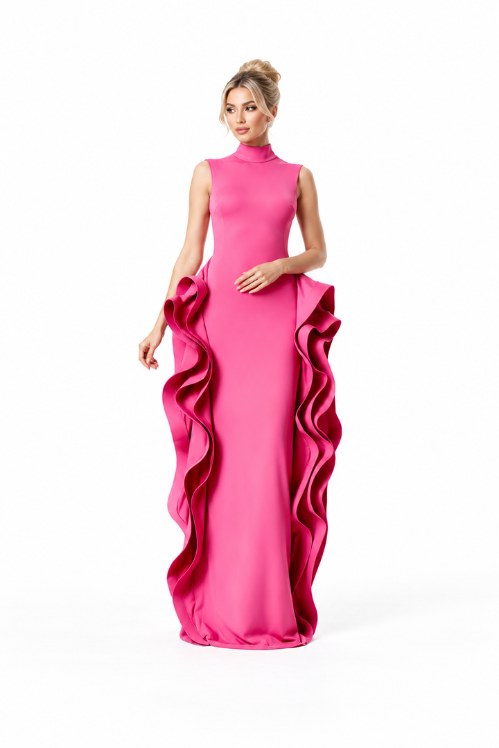 High Neck Ruffle Side Panel Maxi Dress – Fiora