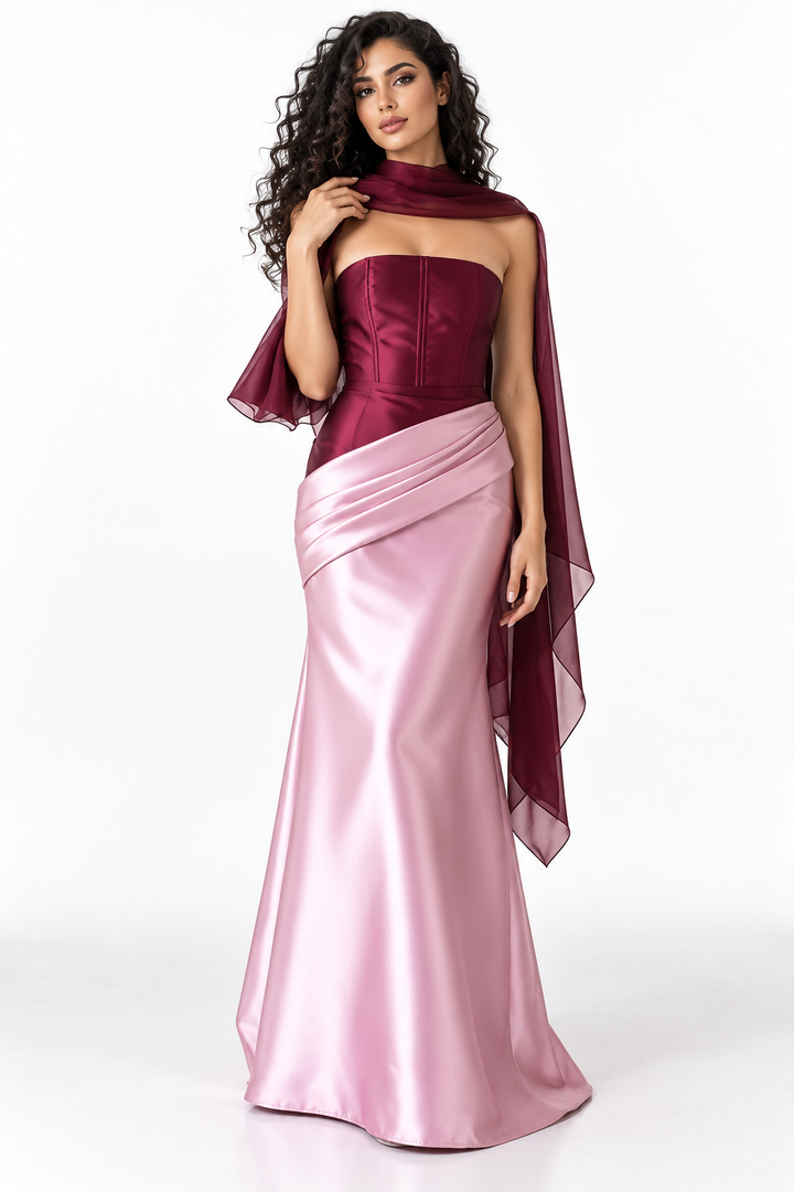 Two-Tone Draped Satin Evening - Marvella