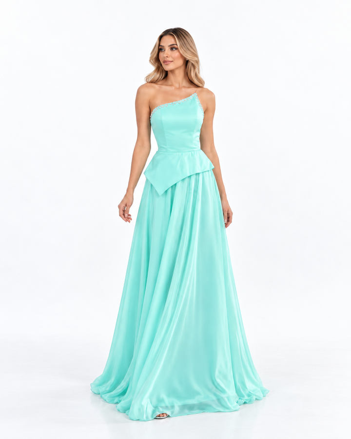 One Shoulder Draped Maxi - Aqua
