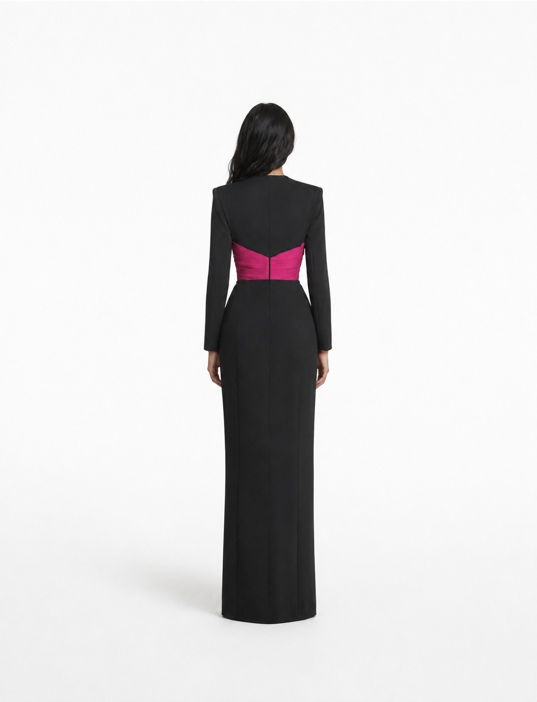 Black & Fuchsia Color-Block Long Sleeve Gown – VELORA