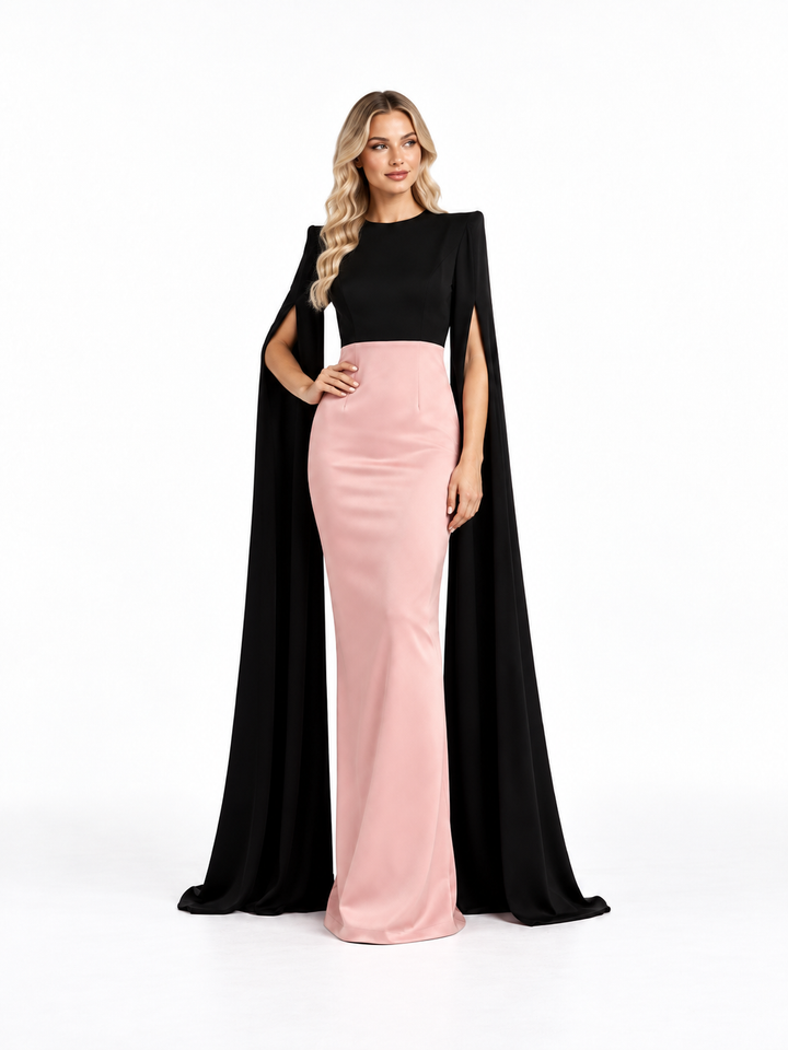 Black & Blush Pink Cape Maxi Dress - Aurelia