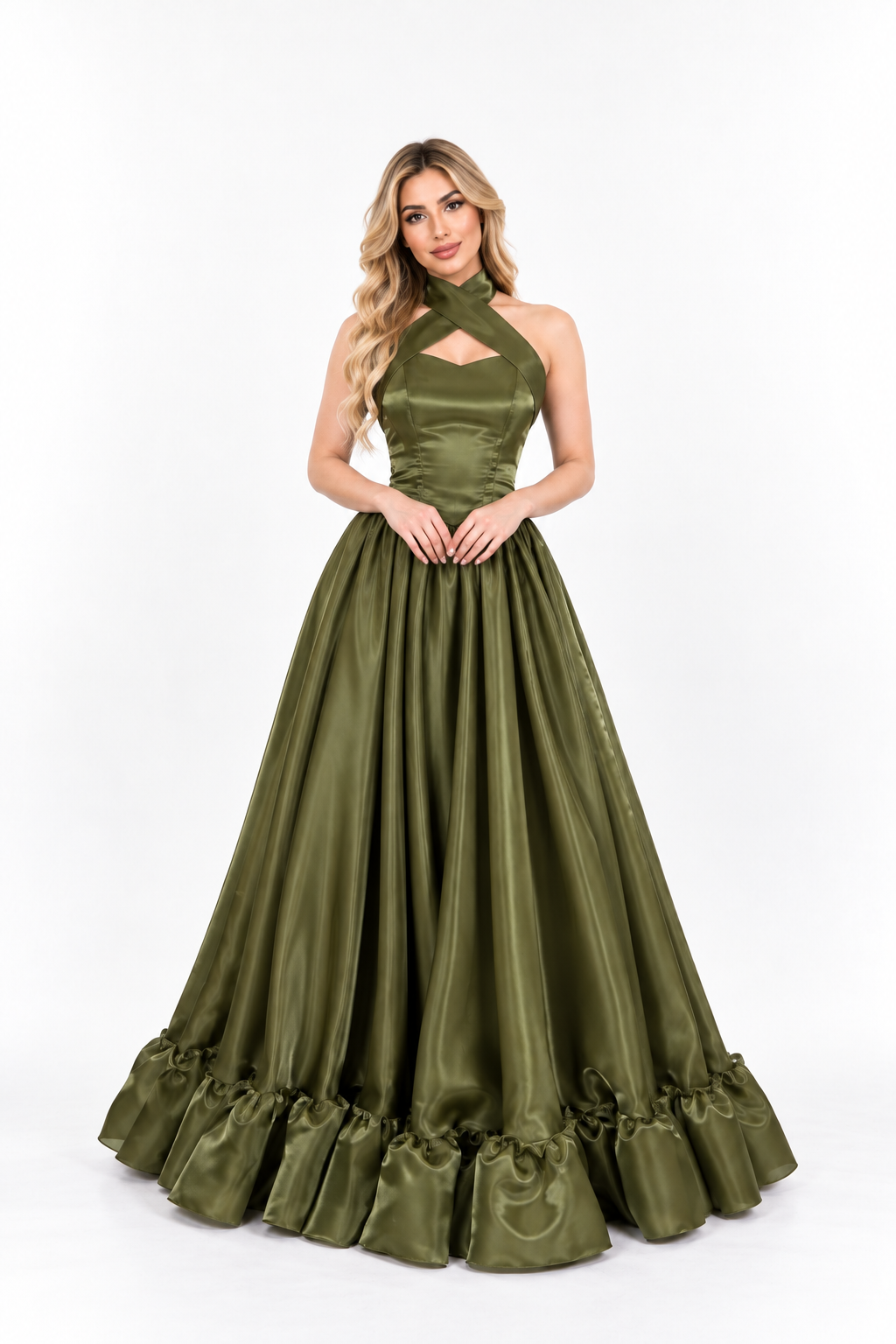 Satin Halter Ball Gown - Verdance