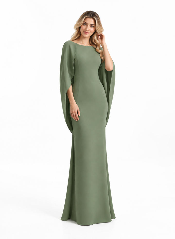 Sage Green Sculpted Cape Maxi Dress - Elowyn