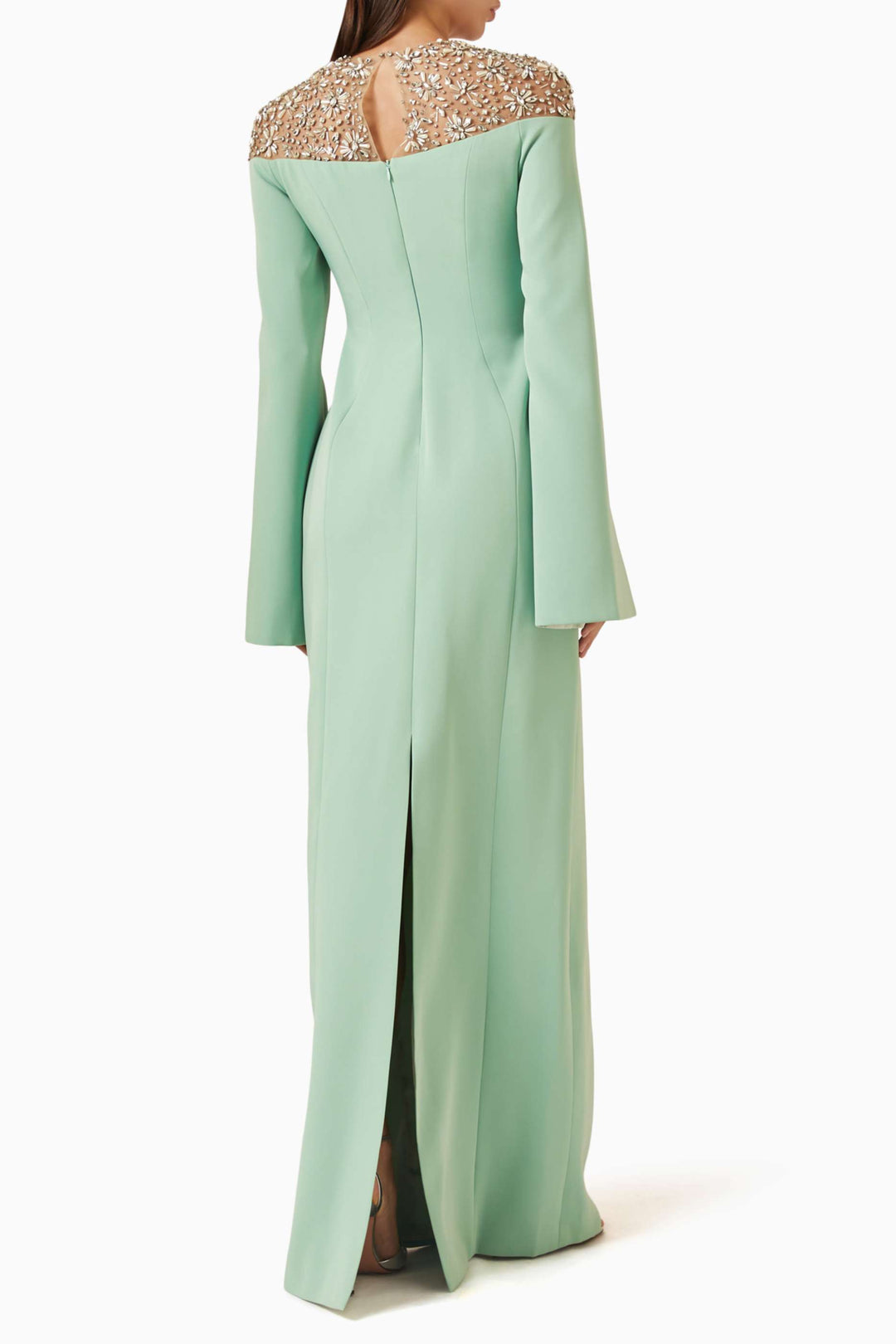 embellished cape-sleeve column gown – MINTA