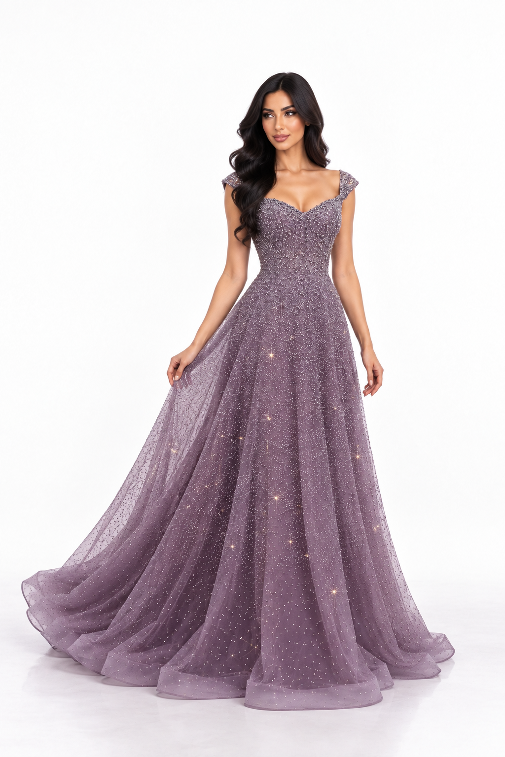 Glitter Off-Shoulder Gown - Lavender