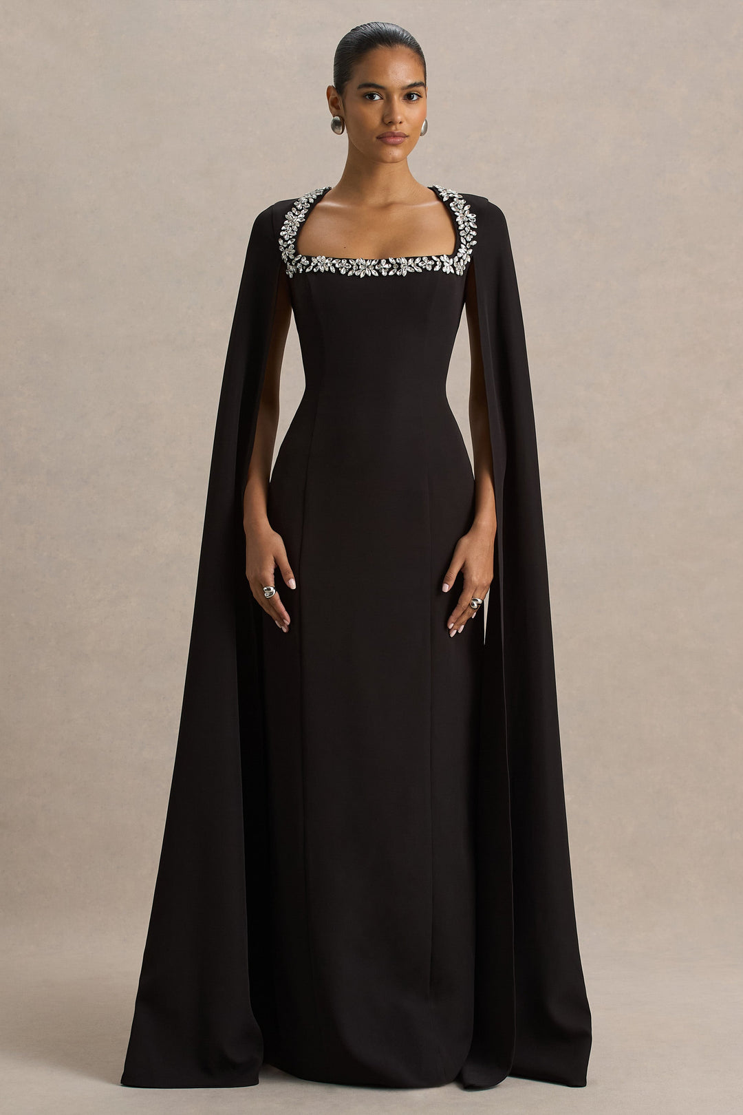 Embellished square-neck cape gown – ESMÉ