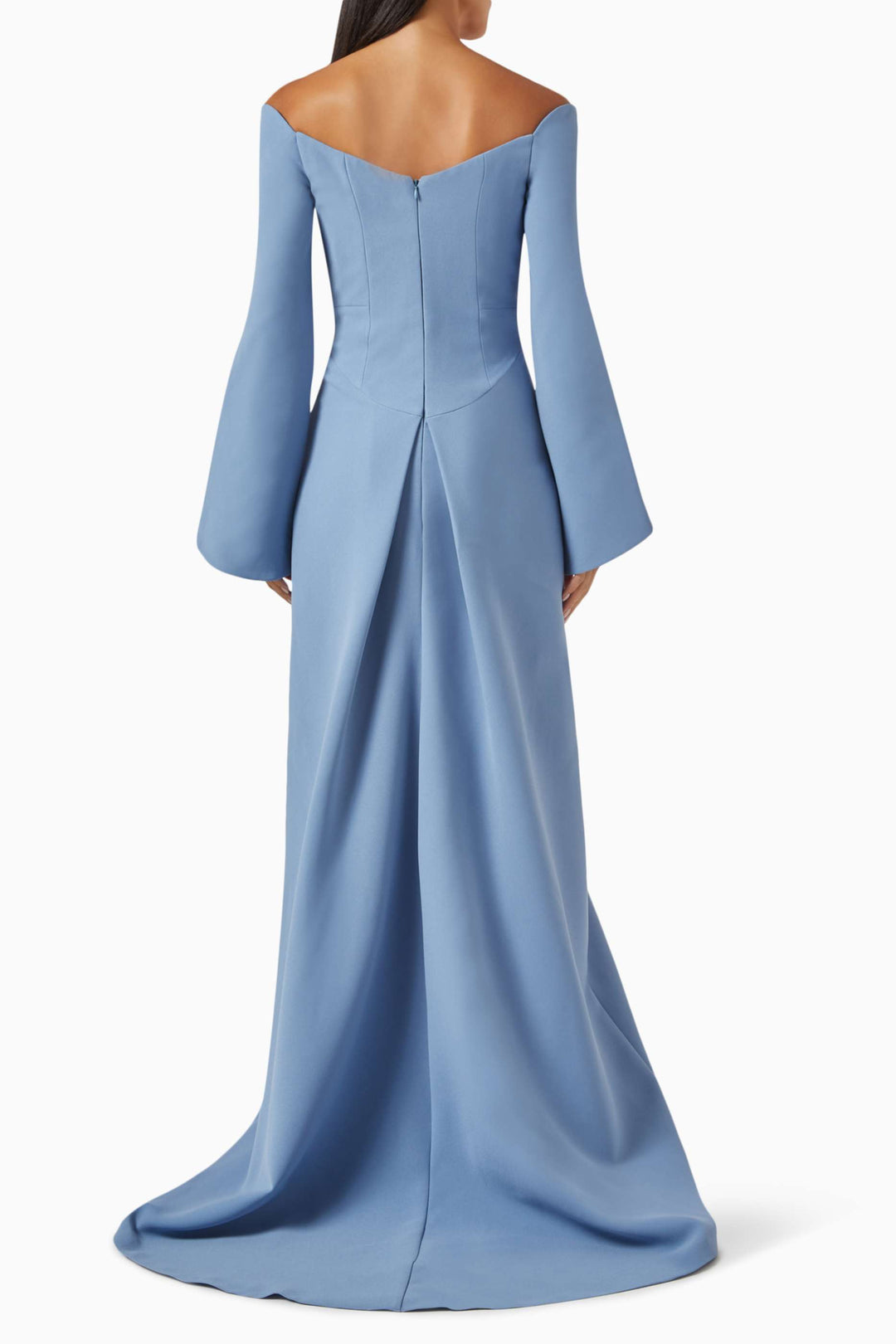 off-shoulder gown with flared sleeves – MERLOT