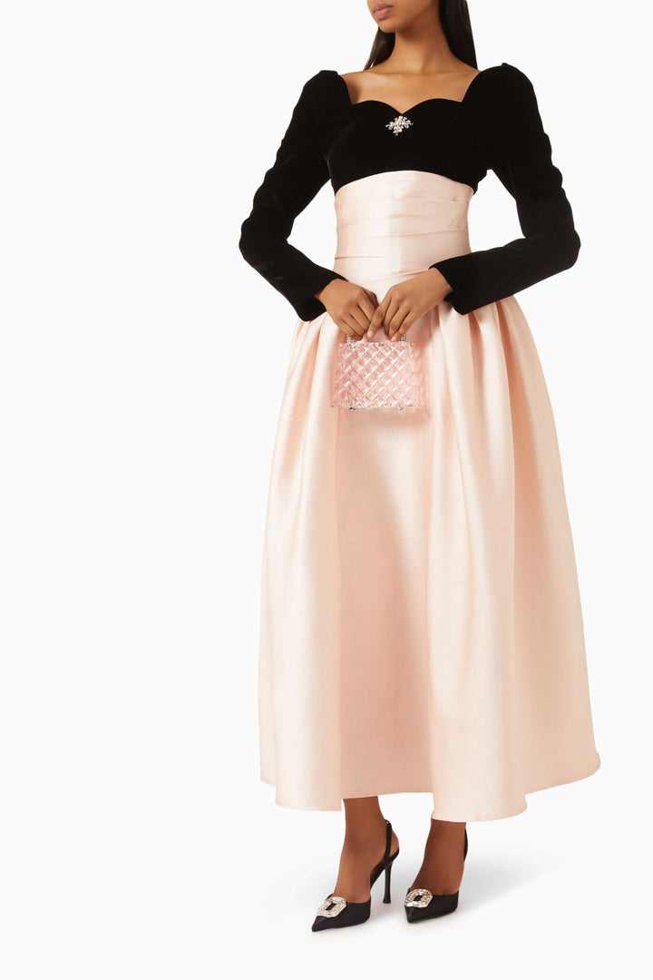 Velvet corset gown with satin pleated skirt – ÉLODIE