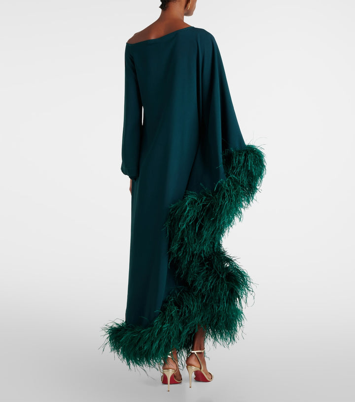 asymmetric gown with feather trim – VIVID