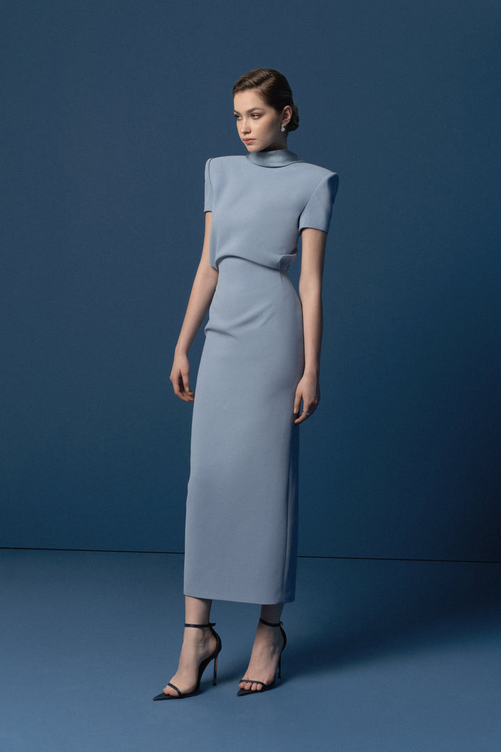 structured midi dress with high neckline – AURELIA