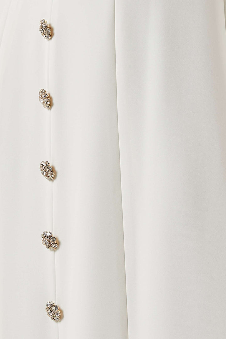draped neckline gown with jeweled buttons – IVORY