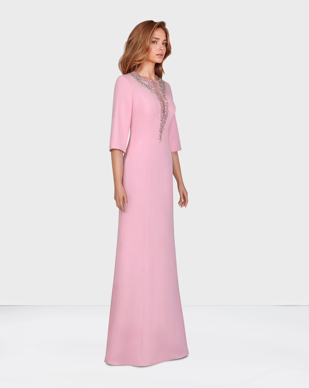 Sequinned neckline - long floor length pink dress