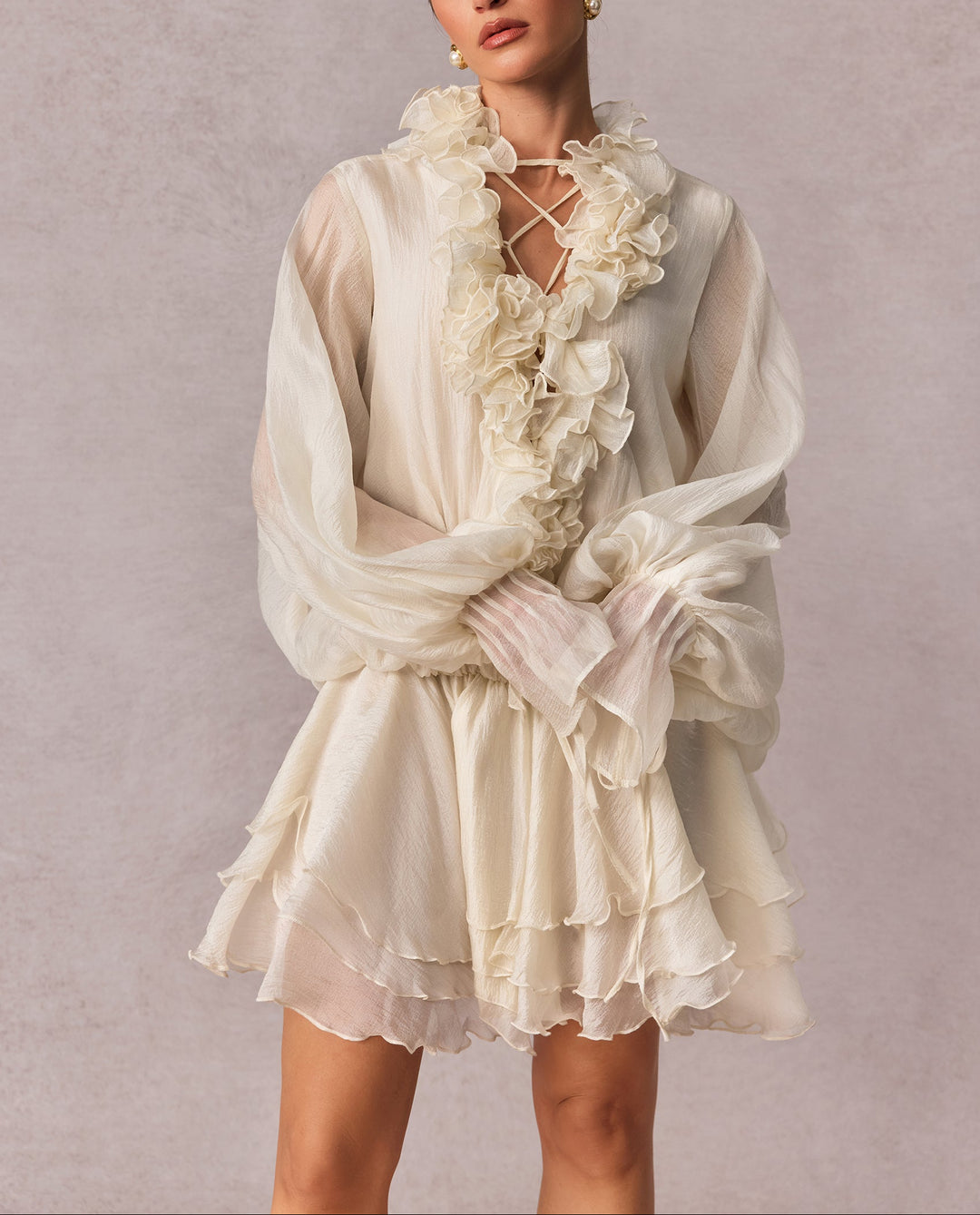 ruffled chiffon mini dress with tiered hem – ÉLOISE