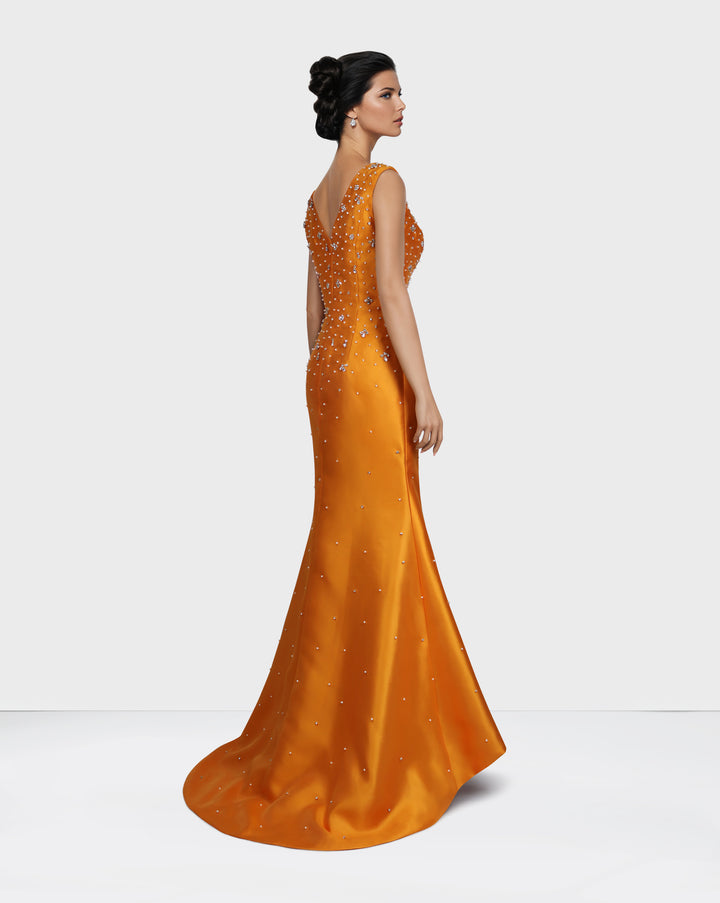 Beaded orange dress with maxi cape  - ALASII