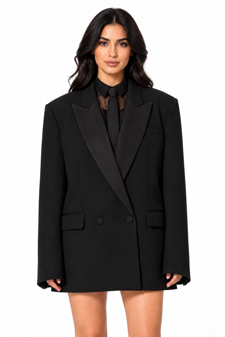 Black Oversized Double-Breasted Blazer - Valentina