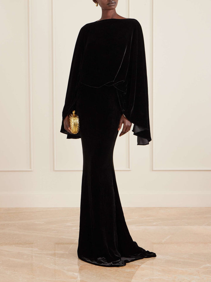 velvet gown with draped cape overlay – NOIR