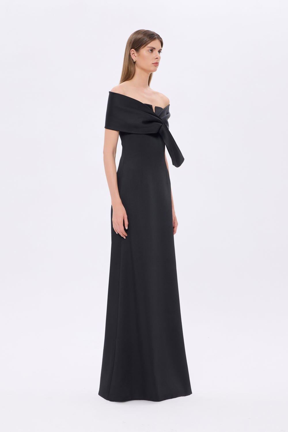 off-shoulder column dress with sculpted fold bodice – AURÉLIA