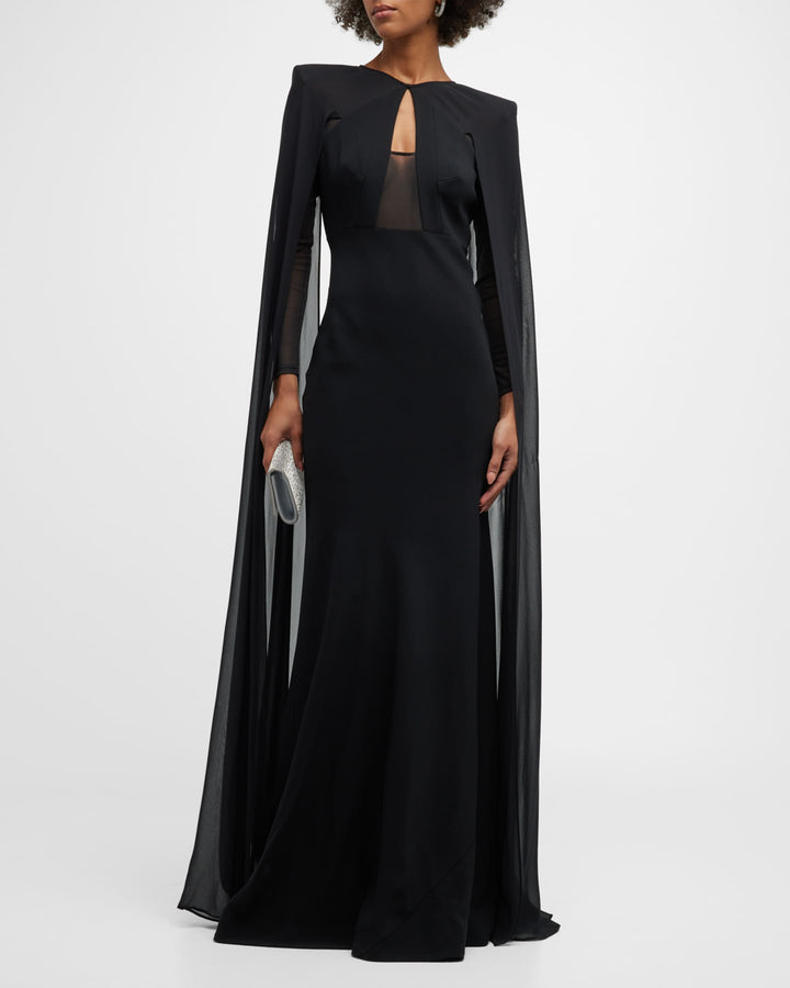 sheer-panel cape gown – LUMINA