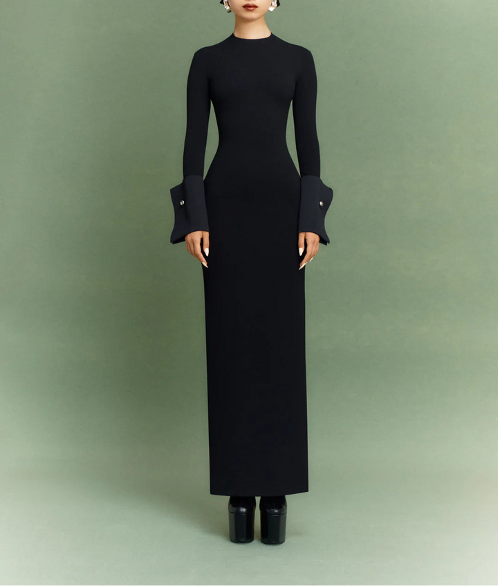 long-sleeve column dress with structured flared cuffs – CHLOE