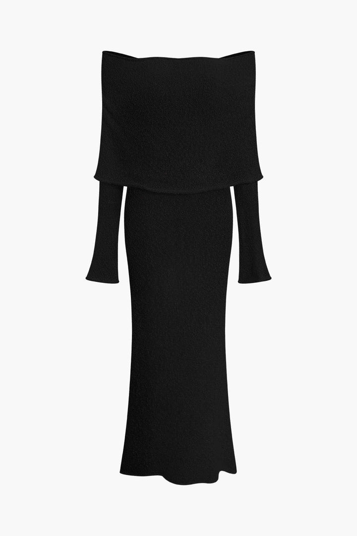 Off Shoulder Open Knit Maxi Dress