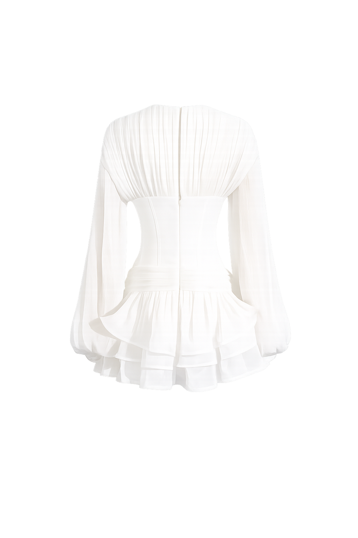 Pleated Ruffle Mini Dress - Pearl