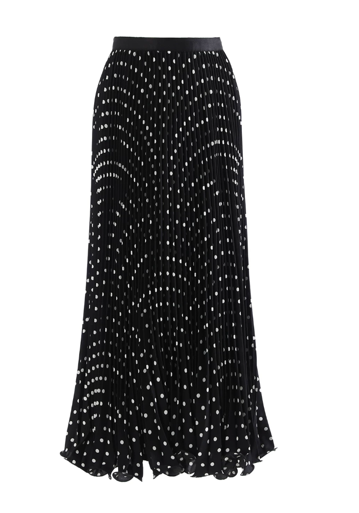Brown Polka Dot Pleated Maxi Skirt – MOCHA