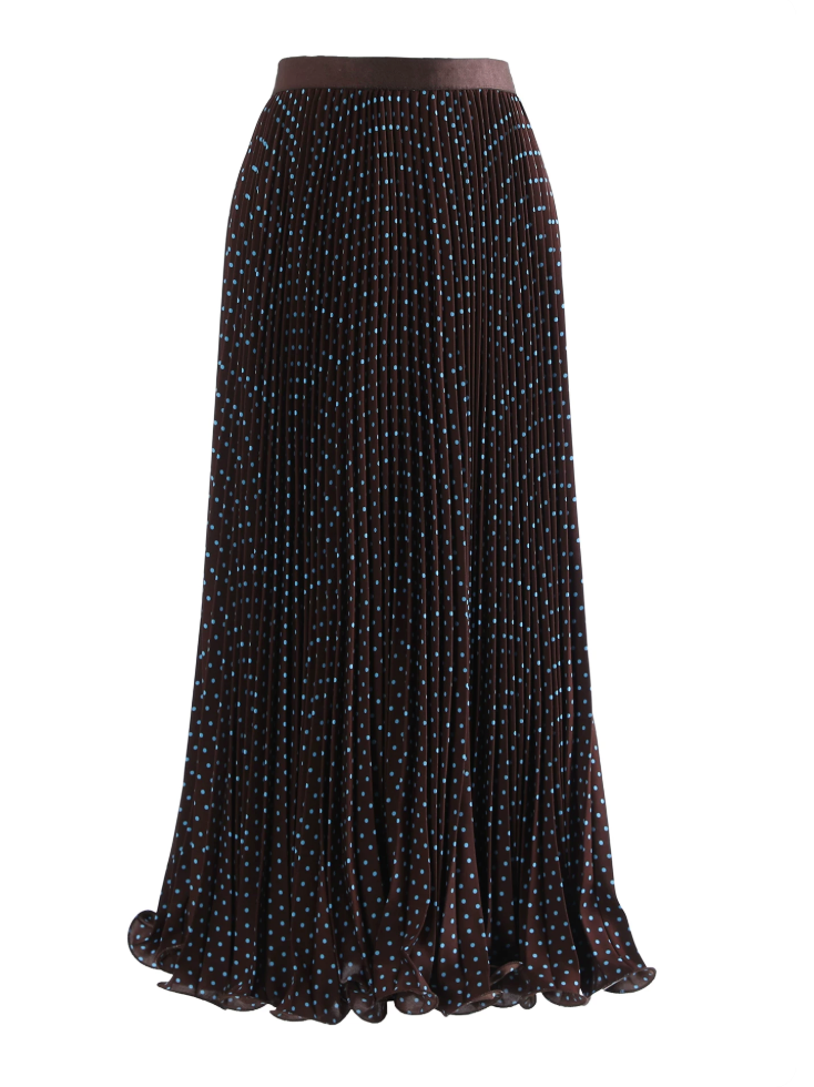 Brown Polka Dot Pleated Maxi Skirt – MOCHA